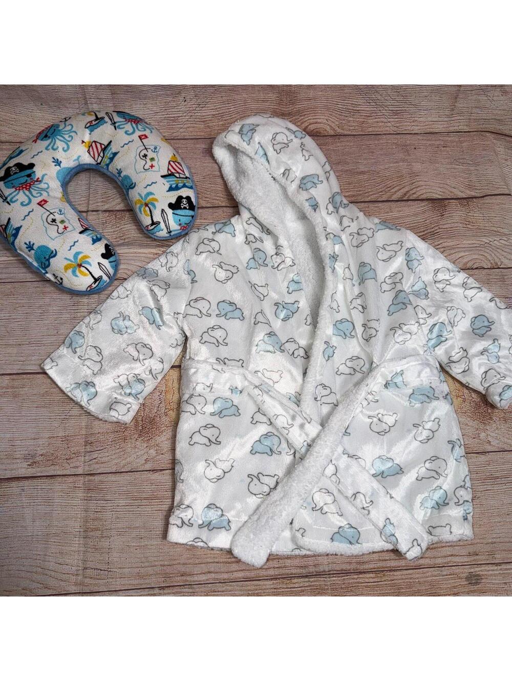 Baby Elephant Bath Robe & Pirate Neck Pillow Bundle Size 0-9 Months